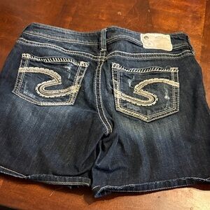 Silver Jeans Dark Blue Denim Shorts with Embroidery